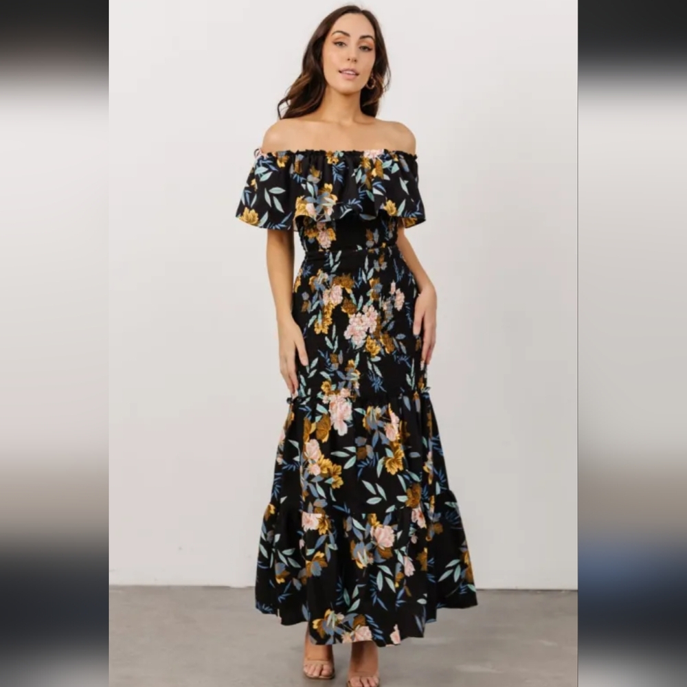 Baltic Born Floral Off-Shoulder Maxi Dress - Black and Multicolor